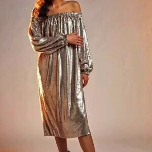 Mare Mare x Anthropologie Calliope Gold Sequined Midi Dress Medium NEW